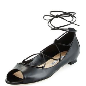 Manolo Blahnik, Lace-Up Open-Toe Flat